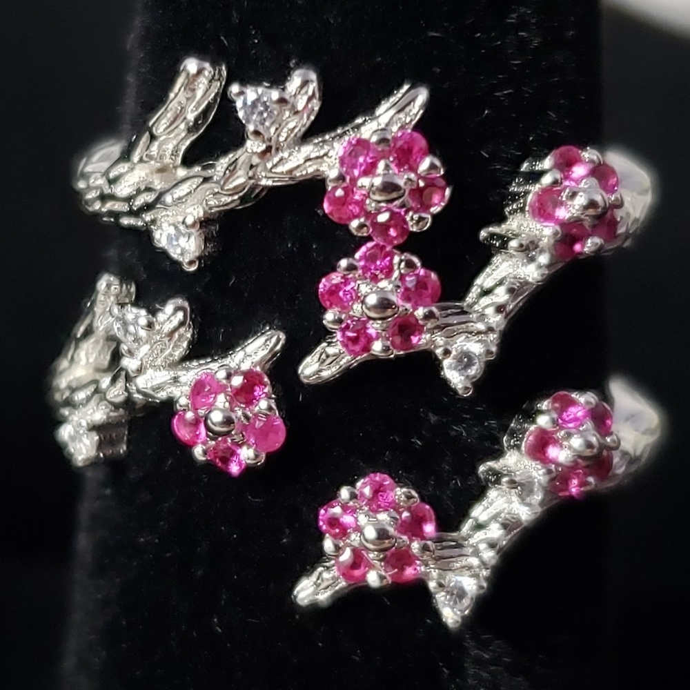 925 Silver Cherry Blossom Flower Branch Sizeable - Picture 8 of 8